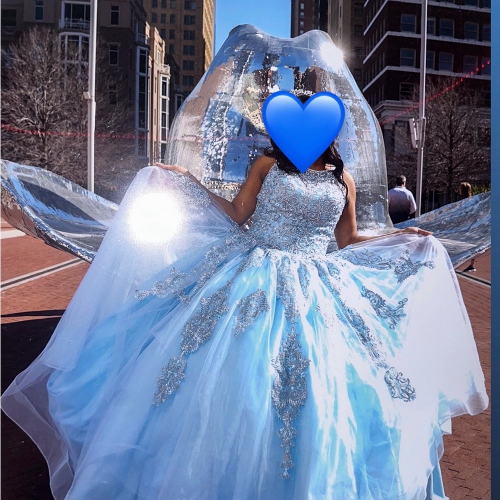 Elegant Blue and Silver Wedding Dress